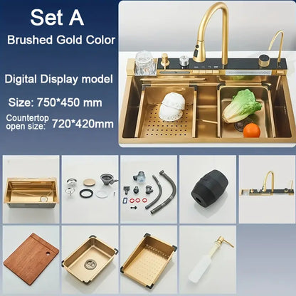 1 Set Digital Display Waterfall Sink Single Bowl kitchen Sinks