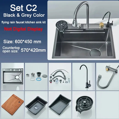 1 Set Digital Display Waterfall Sink Single Bowl kitchen Sinks