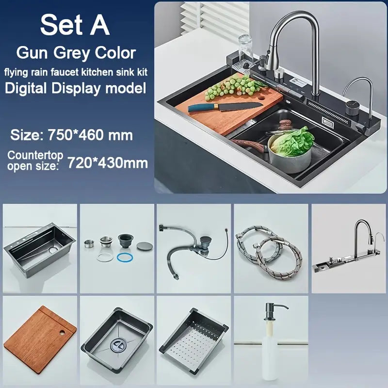 1 Set Digital Display Waterfall Sink Single Bowl kitchen Sinks