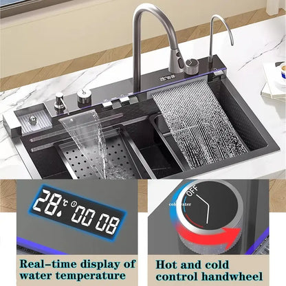 1 Set Digital Display Waterfall Sink Single Bowl kitchen Sinks