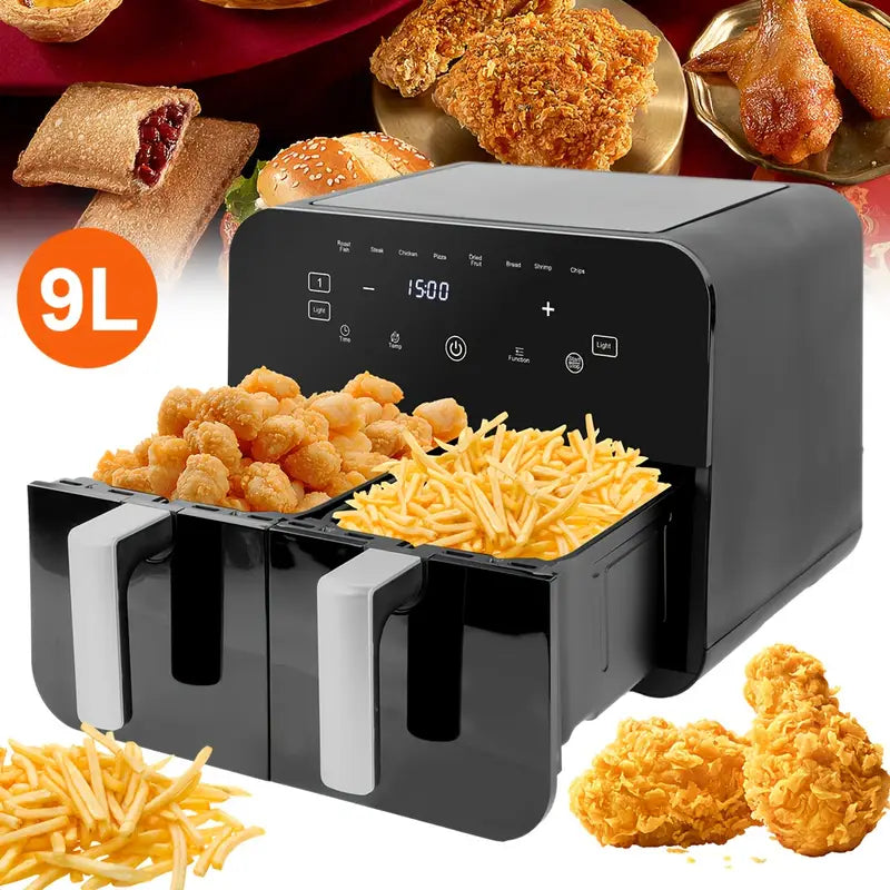 A Set NEW 9L LED Large Capacity Dual Zone Digital Air Fryer Oven Cooker